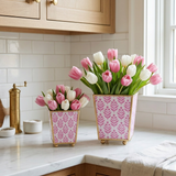 Lottie Enameled Square Cachepot Planter - Pink