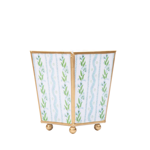 Emma Stripe Enameled Square Cachepot Planter - Blue & Green