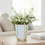 Emma Stripe Enameled Square Cachepot Planter - Blue & Green