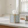 Emma Stripe Enameled Tissue Box Cover - Blue & Green
