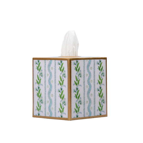 Emma Stripe Enameled Tissue Box Cover - Blue & Green