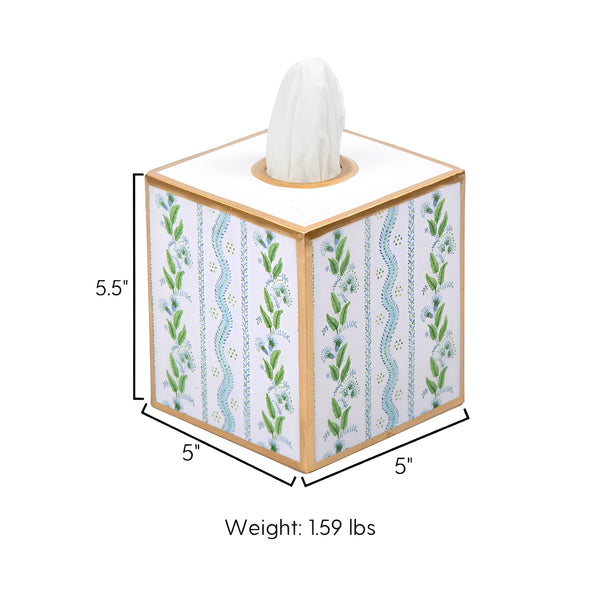 Emma Stripe Enameled Tissue Box Cover - Blue & Green