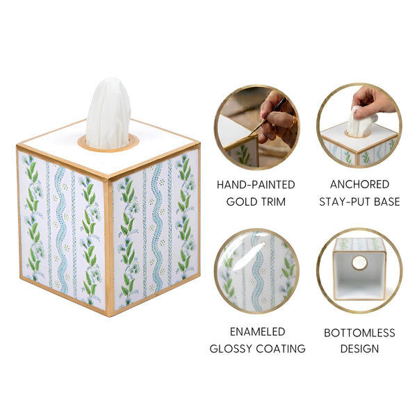 Emma Stripe Enameled Tissue Box Cover - Blue & Green