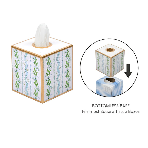 Emma Stripe Enameled Tissue Box Cover - Blue & Green