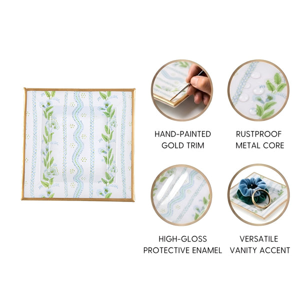Emma Stripe Enameled Tori Trinket Tray - Blue & Green
