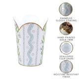 Emma Stripe Enameled Tulip Wastebasket - Blue & Green