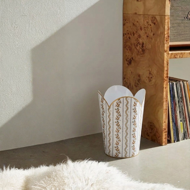 Emma Stripe Enameled Tulip Wastebasket
