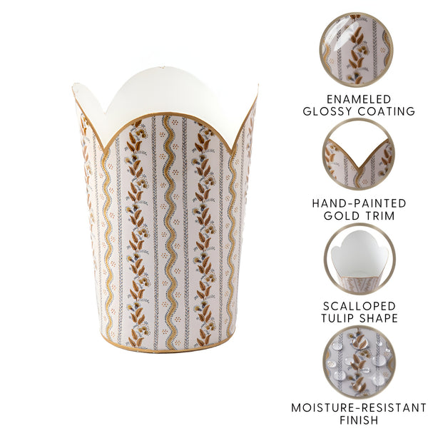 Emma Stripe Enameled Tulip Wastebasket