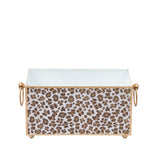 Cream Leopard Enameled Rectangular Cachepot Planter 6x12 - Cream & Brown