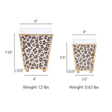 Cream Leopard Enameled Square Cachepot Planter - Cream & Brown