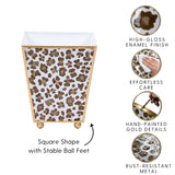 Cream Leopard Enameled Square Cachepot Planter - Cream & Brown