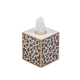 Cream Leopard Enameled Tissue Box Cover - Cream & Brown