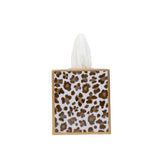 Cream Leopard Enameled Tissue Box Cover - Cream & Brown