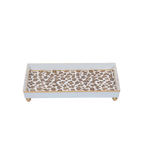 Cream Leopard Enameled Oliver Tray 8x12 - Cream & Brown