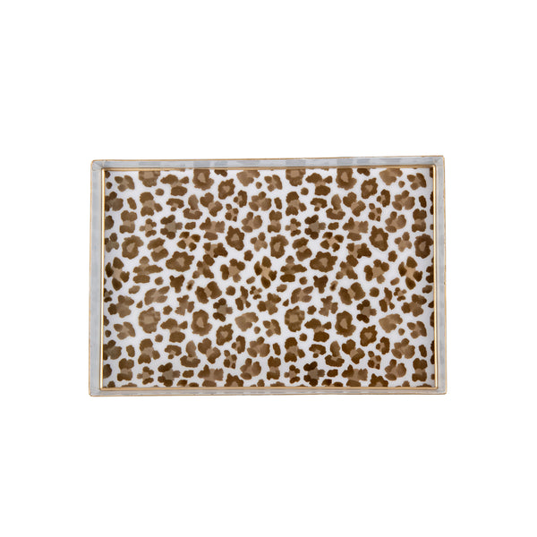 Cream Leopard Enameled Oliver Tray 8x12 - Cream & Brown