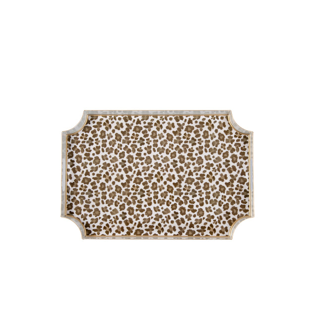 Cream Leopard Enameled Jaye Tray - Cream & Brown