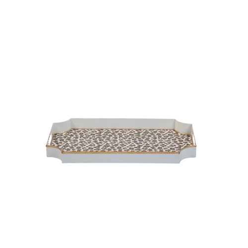 Cream Leopard Enameled Jaye Tray - Cream & Brown