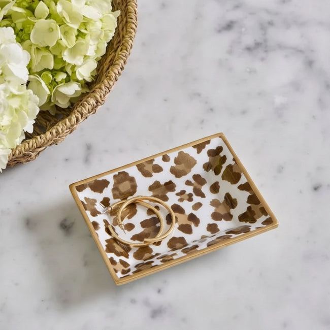 Cream Leopard Enameled Landry Tray - Cream & Brown
