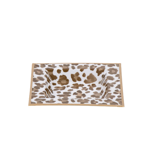 Cream Leopard Enameled Tori Trinket Tray - Cream & Brown