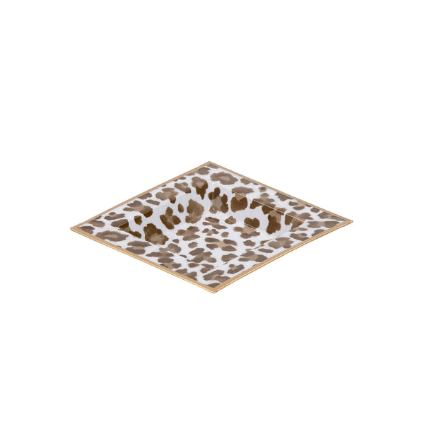 Cream Leopard Enameled Tori Trinket Tray - Cream & Brown