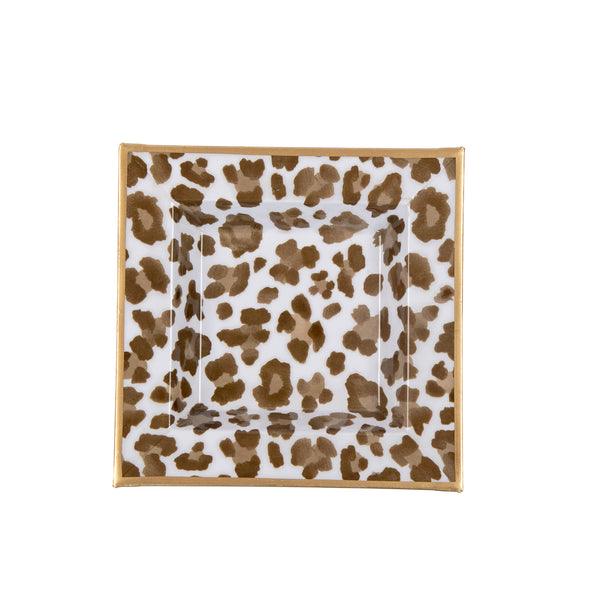 Cream Leopard Enameled Tori Trinket Tray - Cream & Brown