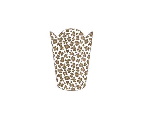 Cream Leopard Enameled Tulip Wastebasket - Cream & Brown