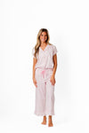 Ticking Stripe Luxe Sateen Capri Pajama Set - Light Pink