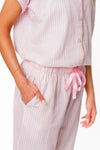 Ticking Stripe Luxe Sateen Capri Pajama Set - Light Pink