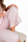 Ticking Stripe Luxe Sateen Capri Pajama Set - Light Pink