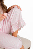 Ticking Stripe Luxe Sateen Capri Pajama Set - Light Pink