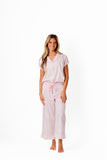 Ticking Stripe Luxe Sateen Capri Pajama Set - Light Pink