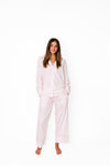 Ticking Stripe Luxe Sateen Full Pajama Set - Light Pink