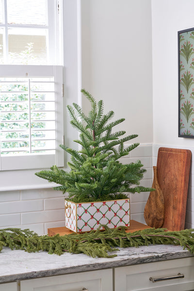 Bow Trellis Enameled Rectangular Cachepot Planter 6x12