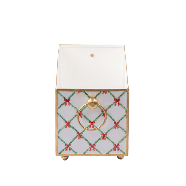 Bow Trellis Enameled Rectangular Cachepot Planter 6x12