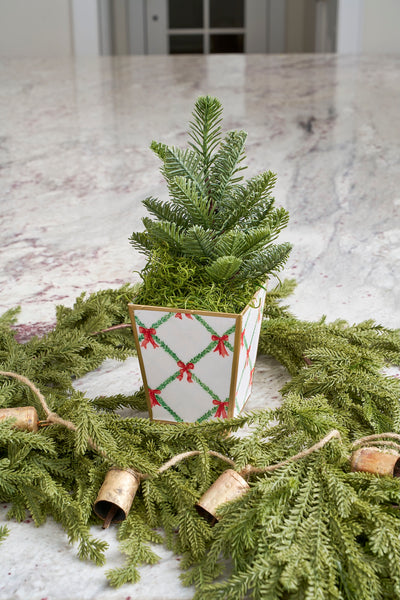 Bow Trellis Enameled Square Cachepot Planter