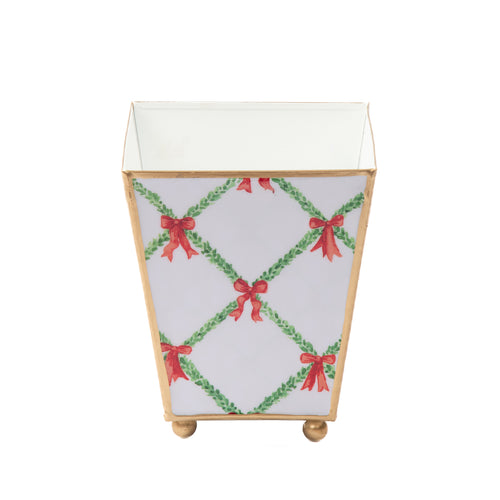 Bow Trellis Enameled Square Cachepot Planter