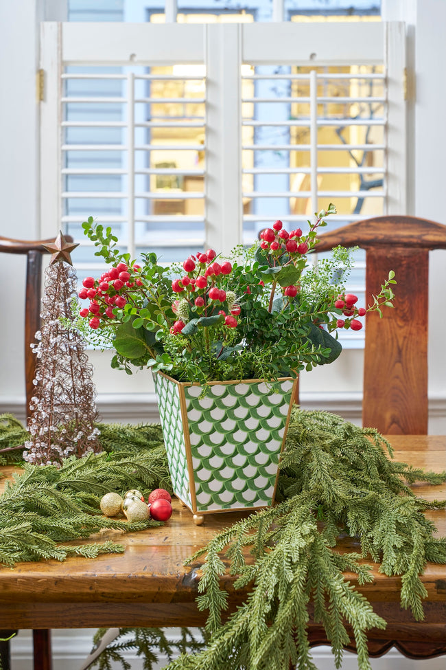 Scales Enameled Square Cachepot Planter - Green