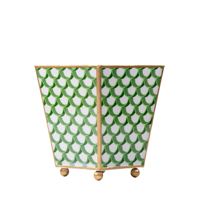 Scallops Enameled Square Cachepot Planter - Green