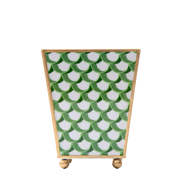 Scallops Enameled Square Cachepot Planter - Green