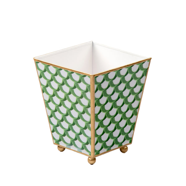 Scallops Enameled Square Cachepot Planter - Green