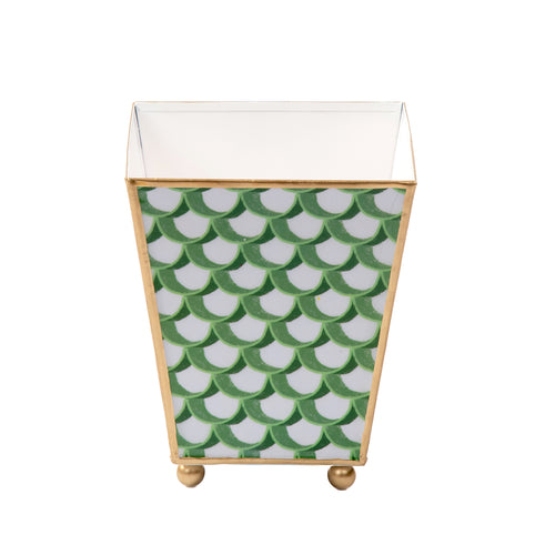 Scallops Enameled Square Cachepot Planter - Green