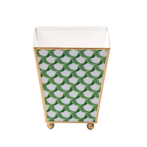 Scallops Enameled Square Cachepot Planter - Green