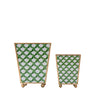 Scallops Enameled Square Cachepot Planter - Green