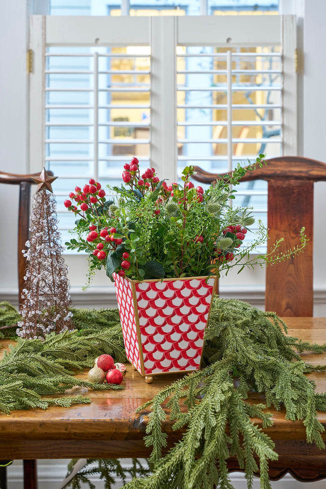 Scales Enameled Square Cachepot Planter - Red