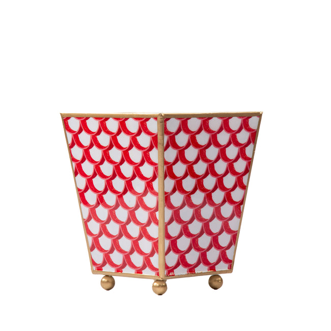 Scallops Enameled Square Cachepot Planter - Red