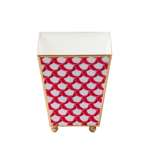 Scallops Enameled Square Cachepot Planter - Red