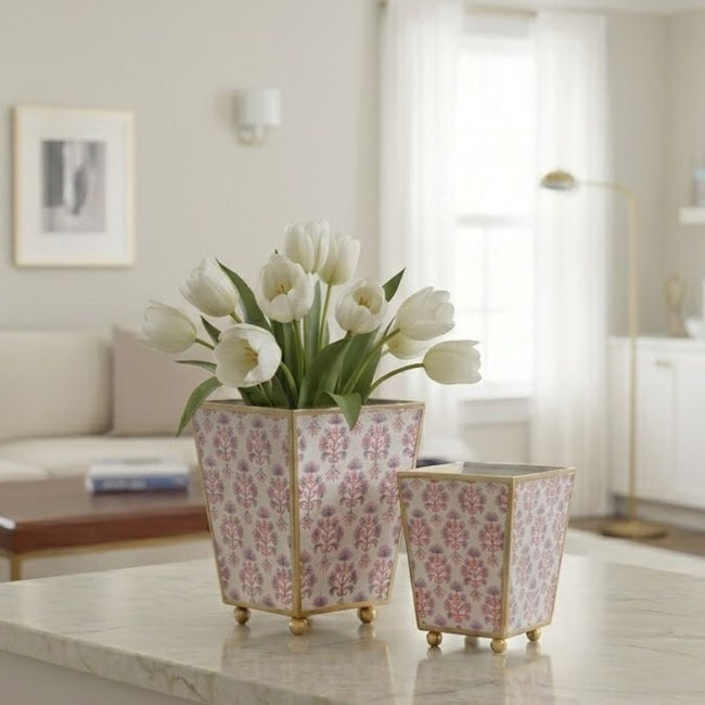 Penny Enameled Square Cachepot Planter