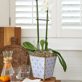 Marigold Lattice Enameled Square Cachepot Planter