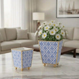 Marigold Lattice Enameled Square Cachepot Planter