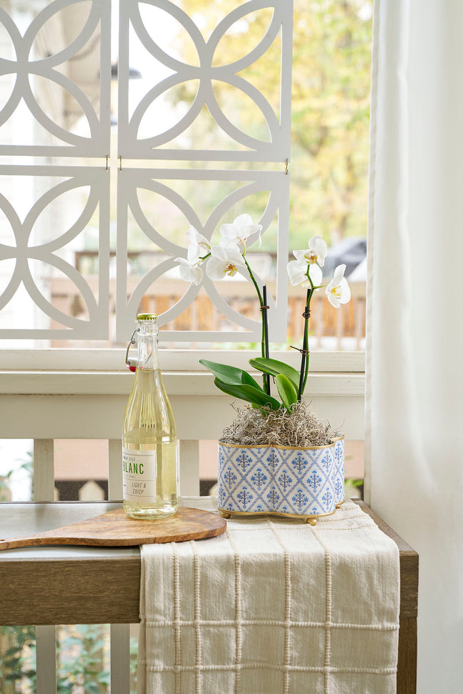Marigold Lattice Enameled Quatrefoil Cachepot Planter